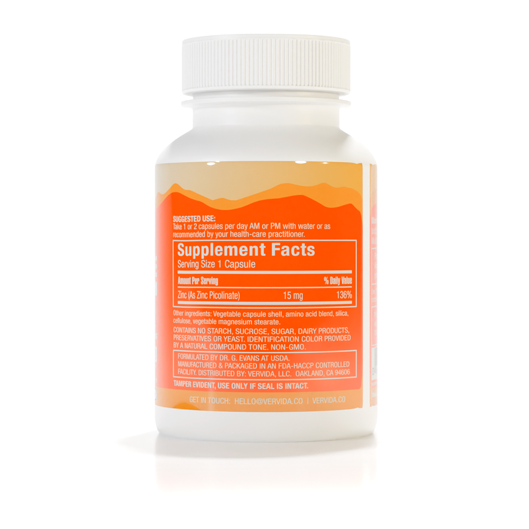 Vervida Zinc Picolinate - 15 mg - 60 Veg Capsules